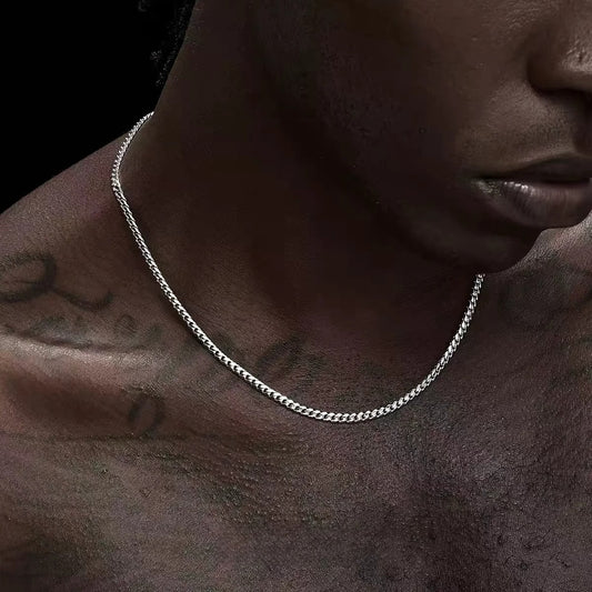 3.5mm Silver Color Stainless Steel Cuban Chain Hiphop Men Necklace Simple Jewelry Necklace