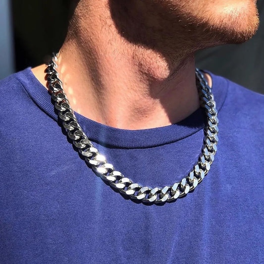 HNSP Stainless Steel 8MM-14MM Thick Chain Cuban Necklace For Men