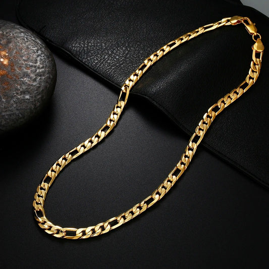 Classic 18K Plated Gold Men's Necklace, Side Chain