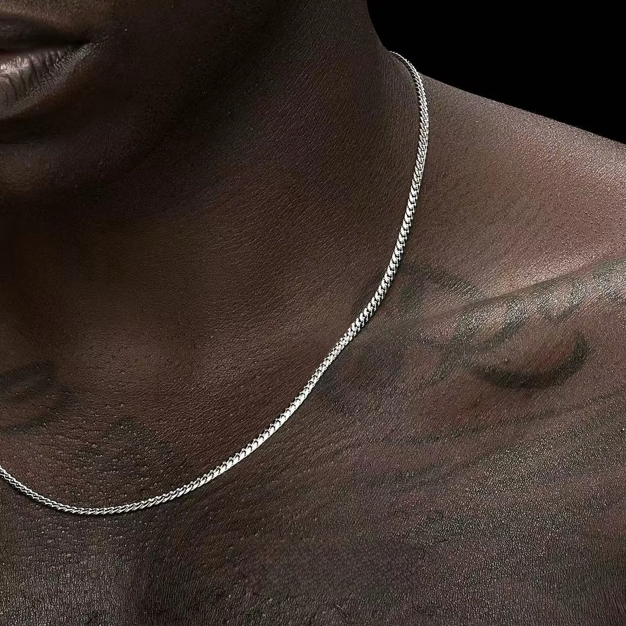 3.5mm Silver Color Stainless Steel Cuban Chain Hiphop Men Necklace Simple Jewelry Necklace
