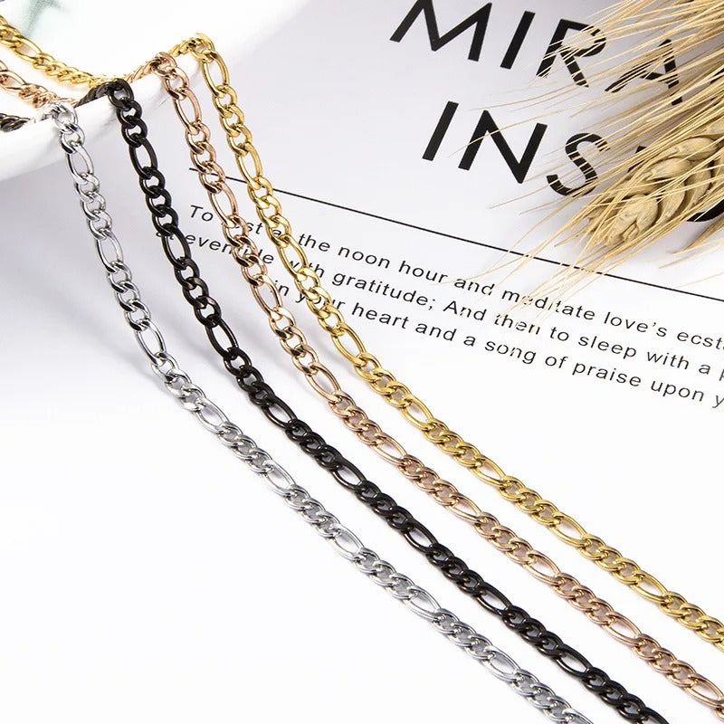 Fashion New Figaro Chain For Men Punk Silver Color Stainless Steel Long Necklace Men.