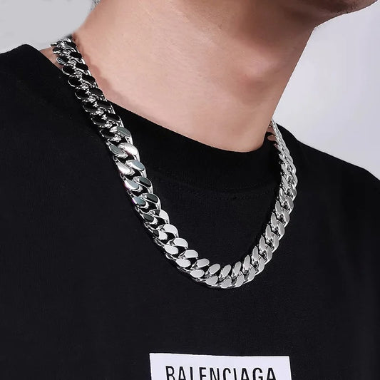 HNSP Stainless Steel 8MM-14MM Thick Chain Cuban Necklace For Men