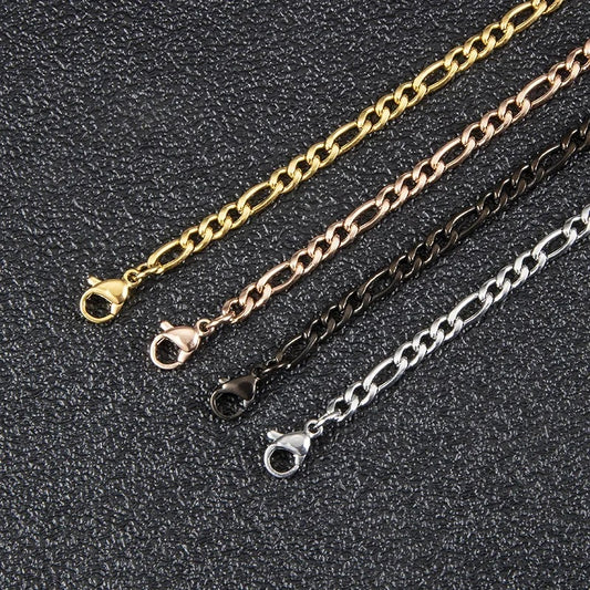 Fashion New Figaro Chain For Men Punk Silver Color Stainless Steel Long Necklace Men.