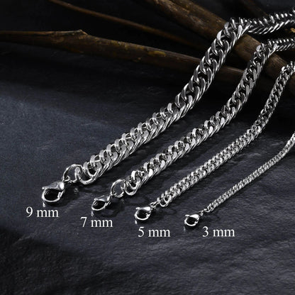 3/5/7/9mm Square Cuban Chain Necklaces for Men Boys,Waterproof Stainless Steel Chain